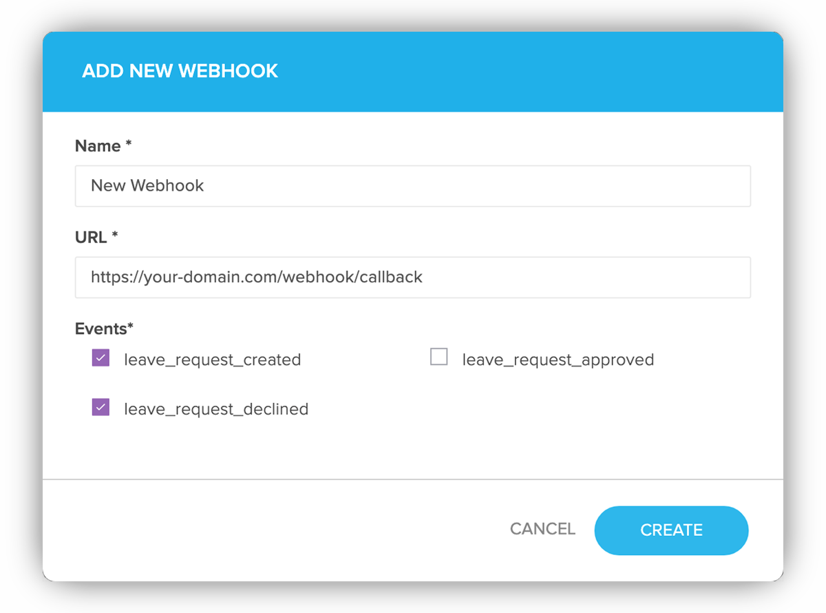 Create Webhook Modal
